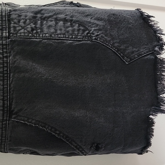 Free People Black Denim Distressed Overall Skirt Size 2 - Picture 6 of 10